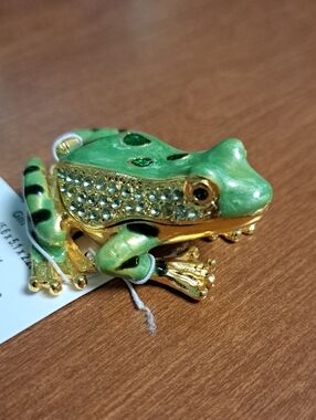 Hobby Lobby Green and Gold Crystal Frog Trinket Box